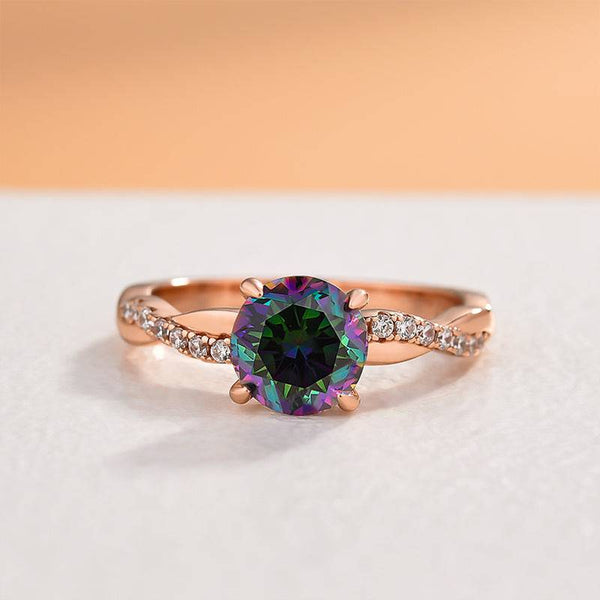 Louily Rose Gold Twist Round Cut Alexandrite Engagement Ring For Her In Sterling Silver