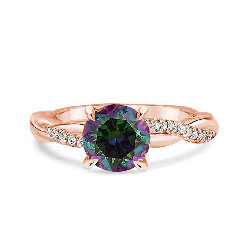 Louily Rose Gold Twist Round Cut Alexandrite Engagement Ring For Her In Sterling Silver - louilyjewelry
