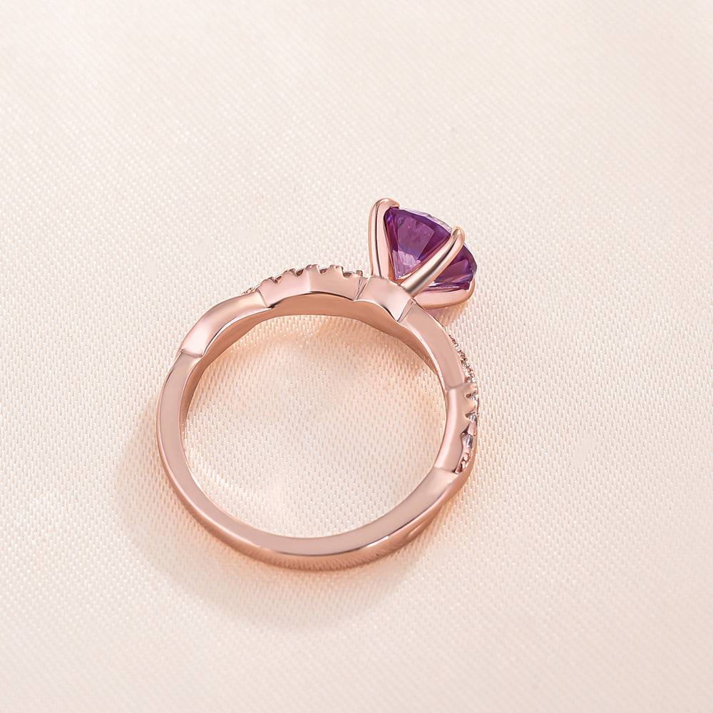 Louily Rose Gold Twist Round Cut Amethyst Purple Promise Ring For Her - louilyjewelry