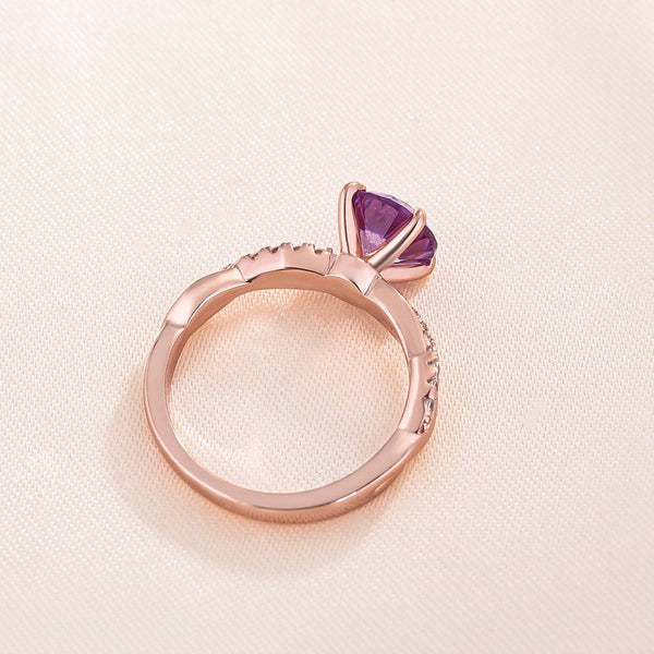 Louily Rose Gold Twist Round Cut Amethyst Purple Promise Ring For Her