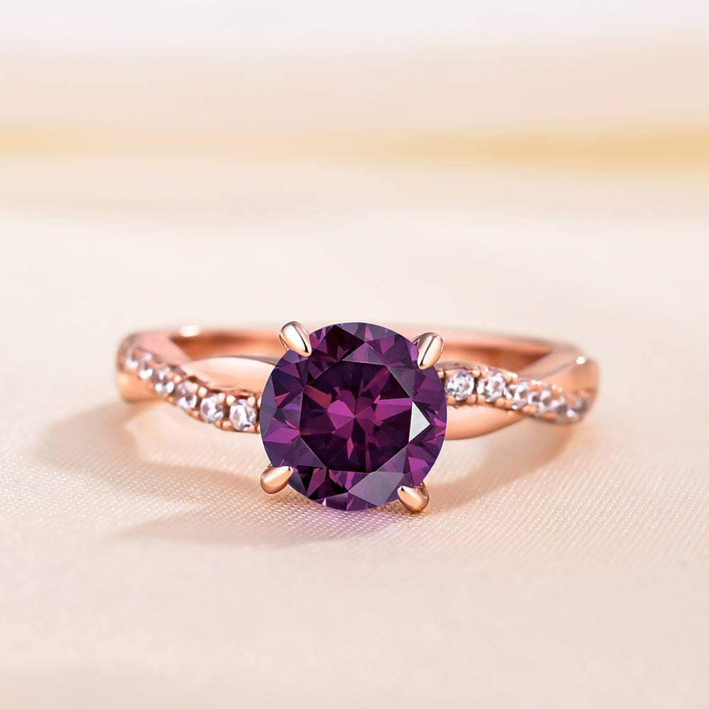 Louily Rose Gold Twist Round Cut Amethyst Purple Promise Ring For Her - louilyjewelry