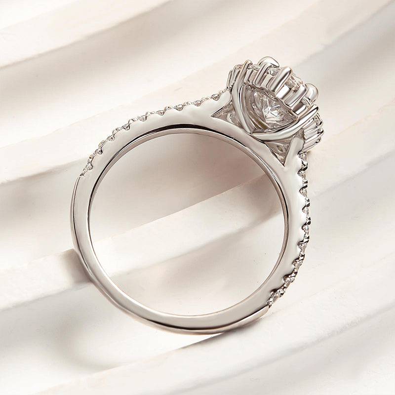 Louily Unique Design Halo Oval Cut Simulated Diamond Engagement Ring In Sterling Silver - louilyjewelry