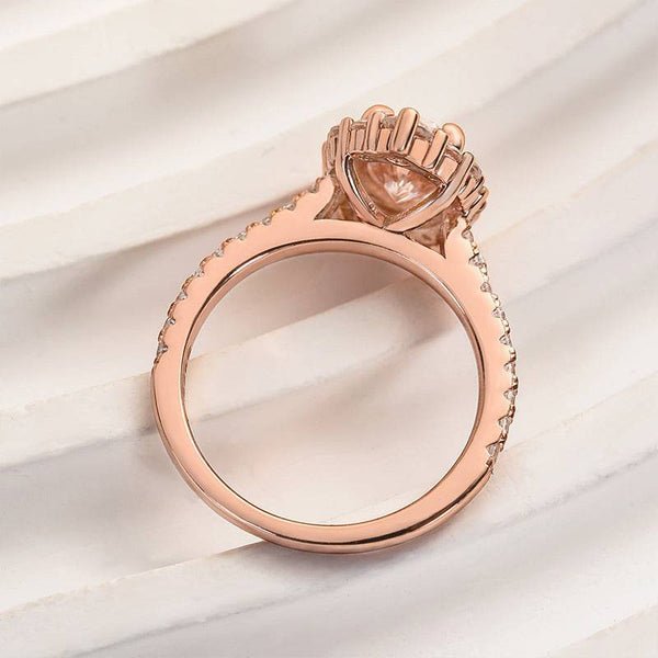 Louily Rose Gold Unique Design Halo Oval Cut Simulated Diamond Engagement Ring In Sterling Silver