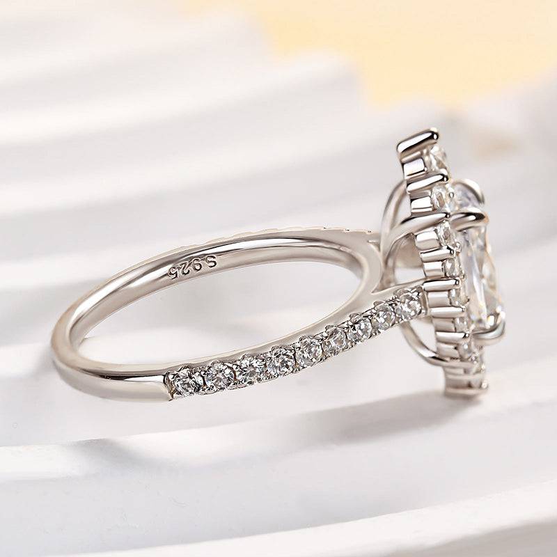 Louily Unique Design Halo Oval Cut Simulated Diamond Engagement Ring In Sterling Silver - louilyjewelry
