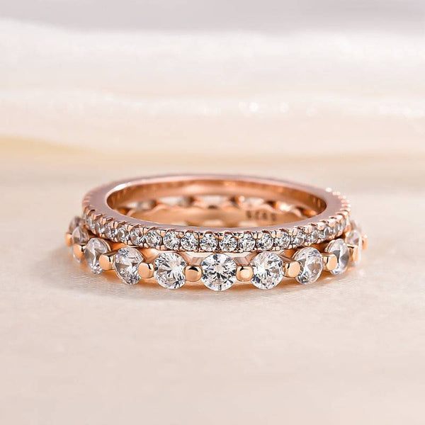 Louily Rose Gold Women's Stackable Wedding Band Set In Sterling Silver