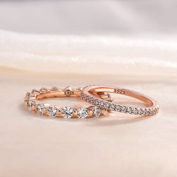 Louily Rose Gold Women's Stackable Wedding Band Set In Sterling Silver