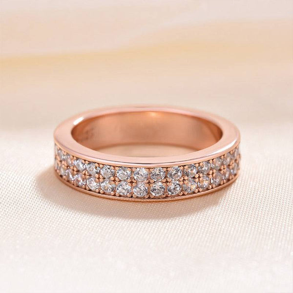 Louily Sparkle Rose Gold Half Round Cut Women's Wedding Band In Sterling Silver