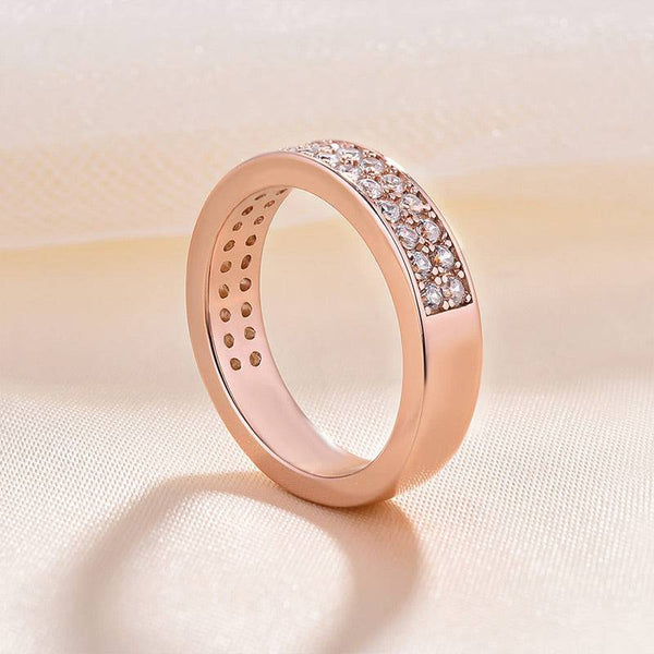 Louily Sparkle Rose Gold Half Round Cut Women's Wedding Band In Sterling Silver