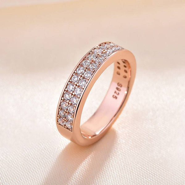 Louily Sparkle Rose Gold Half Round Cut Women's Wedding Band In Sterling Silver