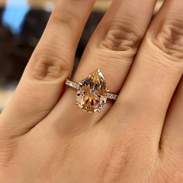 Louily Stunning Pear Cut Morganite Engagement Ring In Sterling Silver