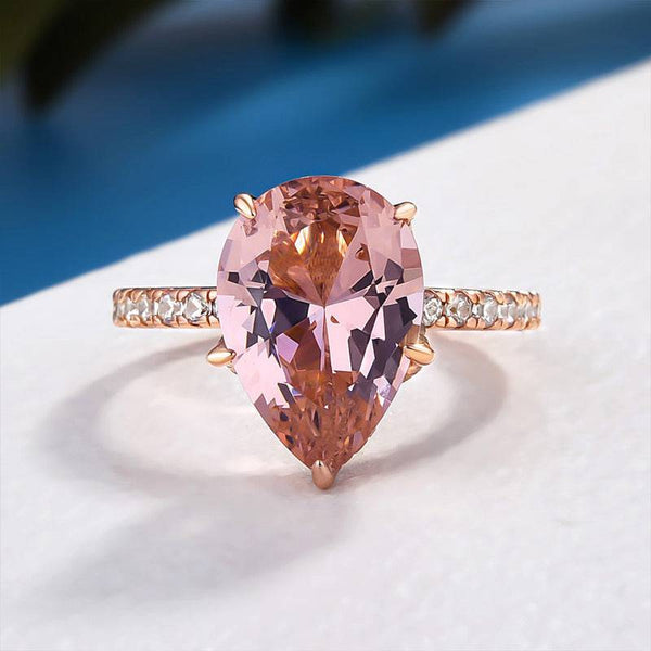 Louily Stunning Pear Cut Morganite Engagement Ring In Sterling Silver