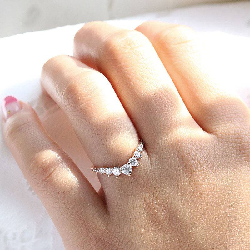 Louily Unique Curved Design Thin Stacking Wedding Ring In Sterling Silver - louilyjewelry