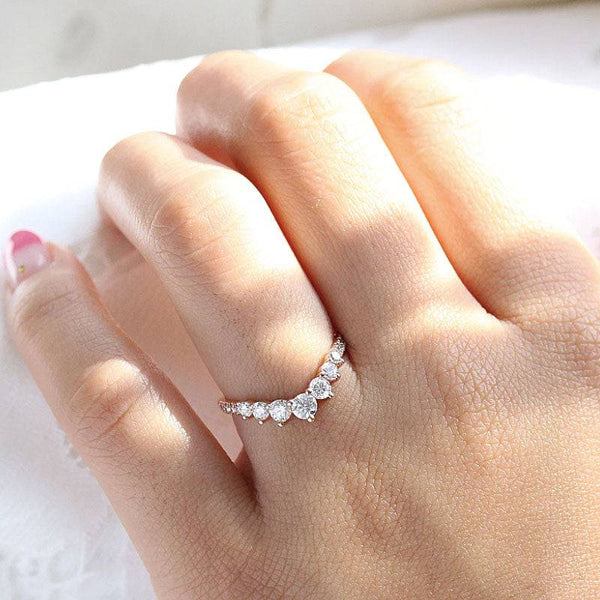 Louily Unique Curved Design Thin Stacking Wedding Ring In Sterling Silver