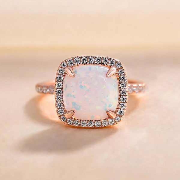 Louily Unique Halo Cushion Cut Opal Stone Engagement Ring In Sterling Silver