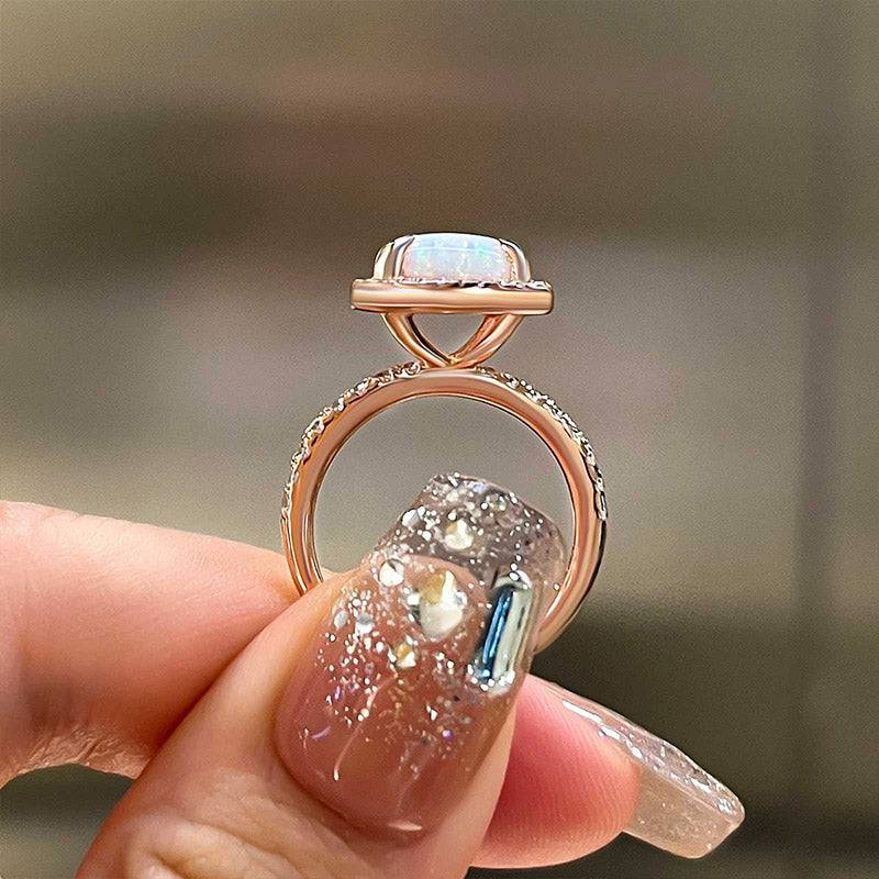 Louily Unique Halo Cushion Cut Opal Stone Engagement Ring In Sterling Silver - louilyjewelry