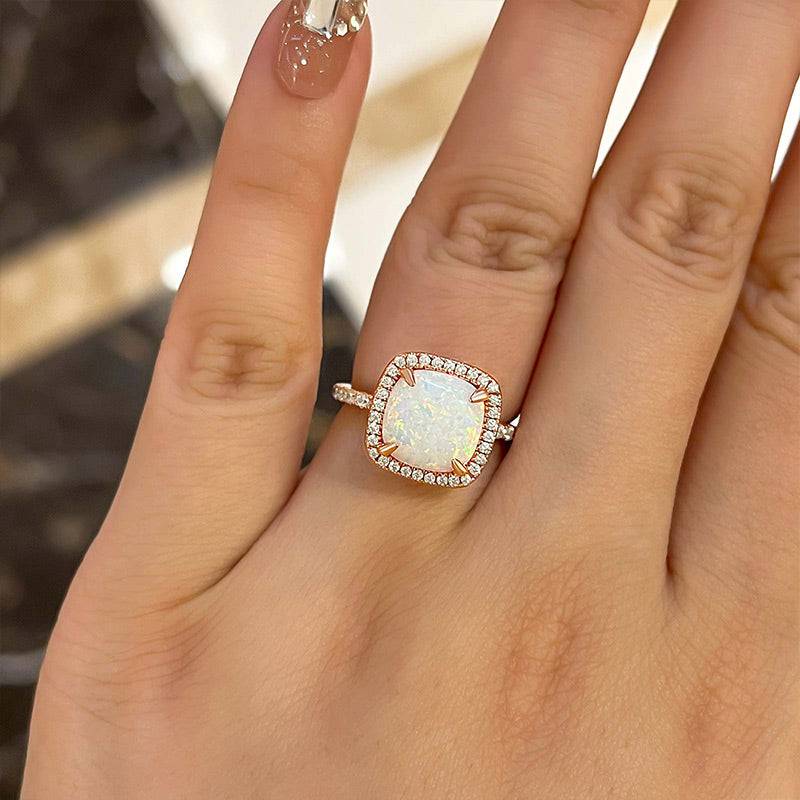 Louily Unique Halo Cushion Cut Opal Stone Engagement Ring In Sterling Silver - louilyjewelry