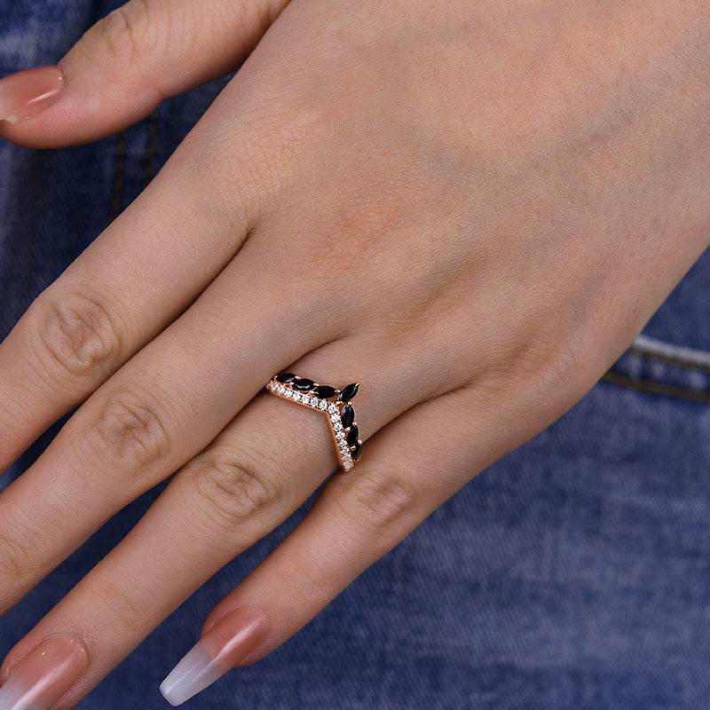 Louily Unique Rose Gold Marquise Cut Wedding Band - louilyjewelry