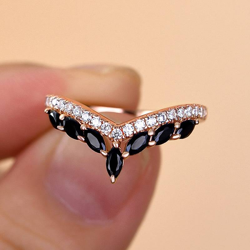Louily Unique Rose Gold Marquise Cut Wedding Band - louilyjewelry