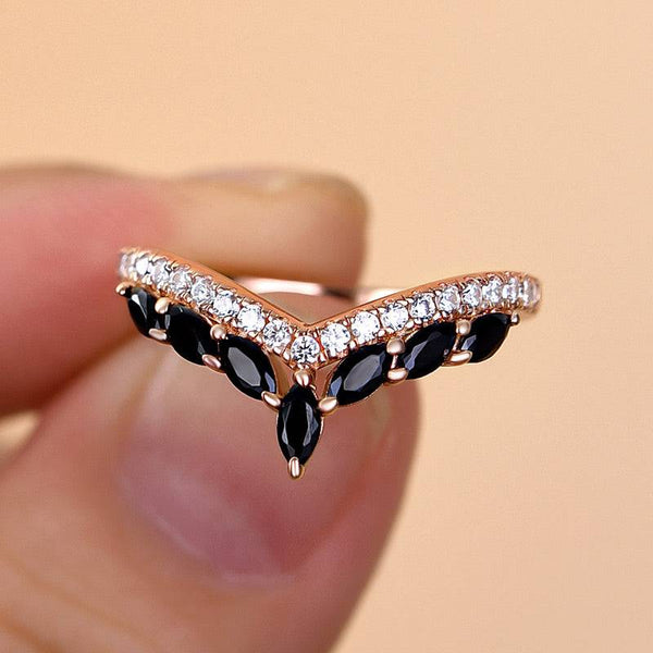 Louily Unique Rose Gold Marquise Cut Wedding Band