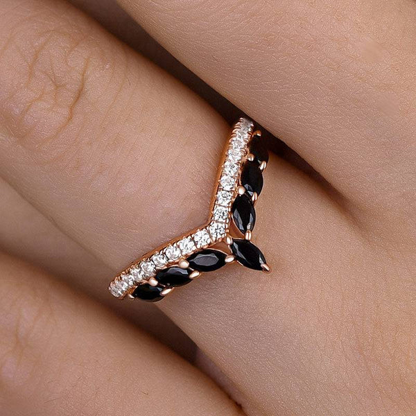 Louily Unique Rose Gold Marquise Cut Wedding Band