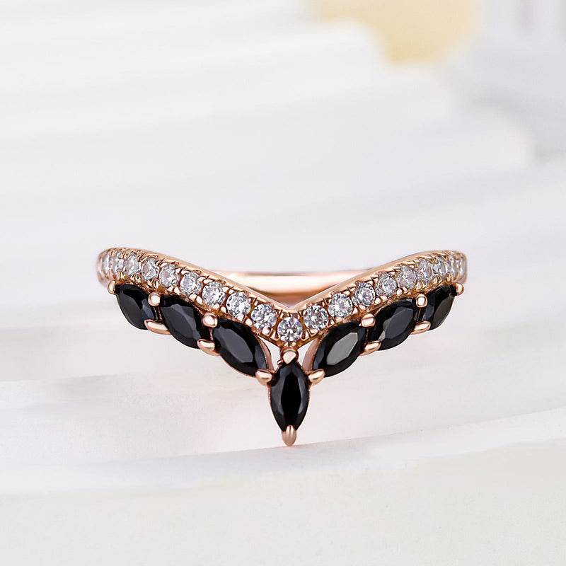 Louily Unique Rose Gold Marquise Cut Wedding Band - louilyjewelry