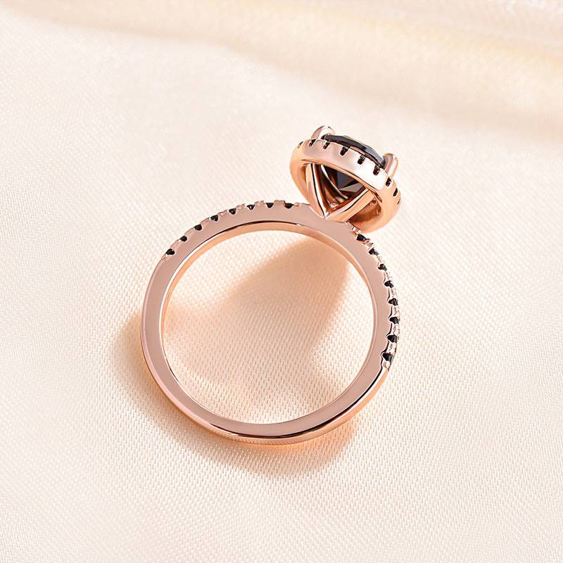 Louily Unique Pear Cut Halo Black Diamond Engagement Ring In Sterling Silver - louilyjewelry