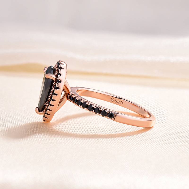Louily Unique Pear Cut Halo Black Diamond Engagement Ring In Sterling Silver - louilyjewelry