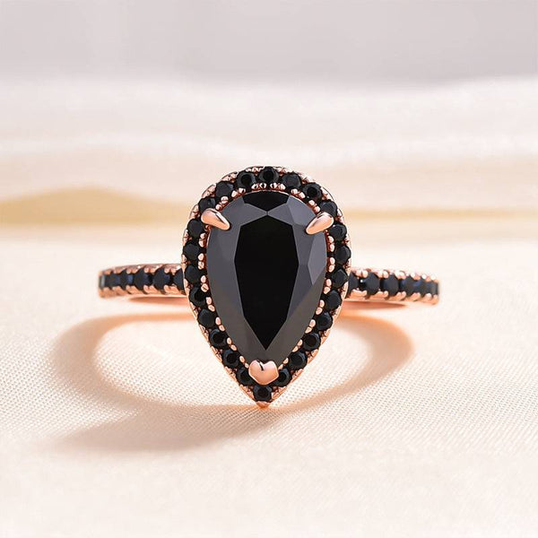 Louily Unique Pear Cut Halo Black Diamond Engagement Ring In Sterling Silver