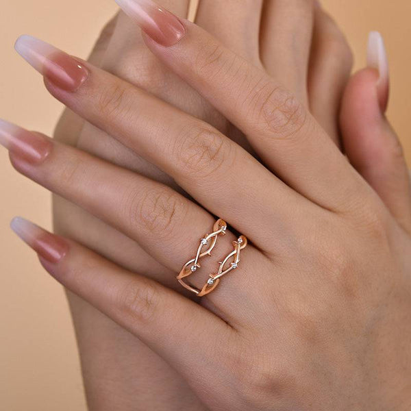 Louily Unique Rose Gold Round Cut Jacket Wedding Band In Sterling Silver