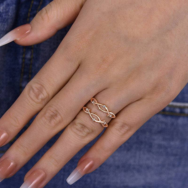 Louily Unique Rose Gold Round Cut Jacket Wedding Band In Sterling Silver