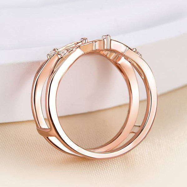 Louily Unique Rose Gold Round Cut Jacket Wedding Band In Sterling Silver