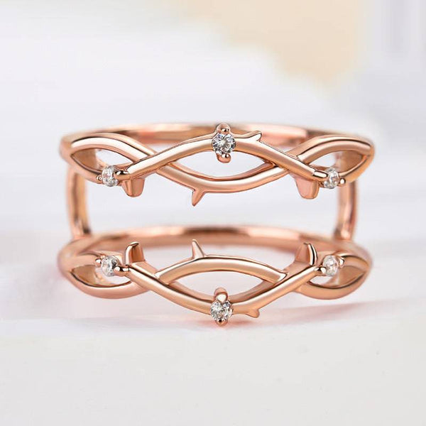 Louily Unique Rose Gold Round Cut Jacket Wedding Band In Sterling Silver
