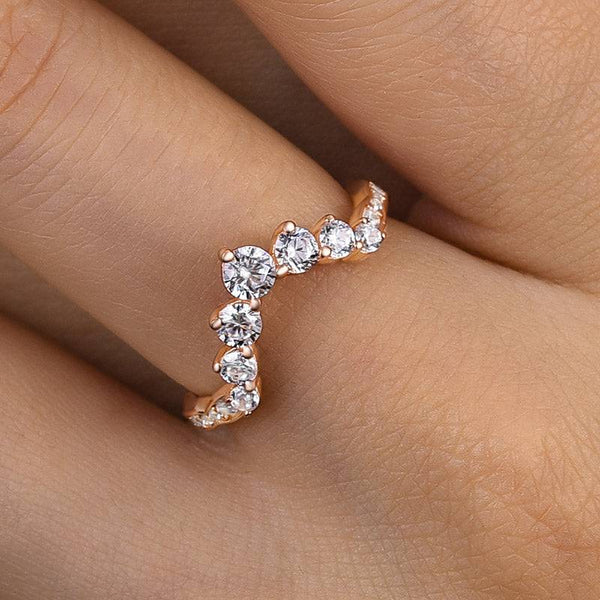 Louily Unique Rose Gold V-shaped Design Wedding Band