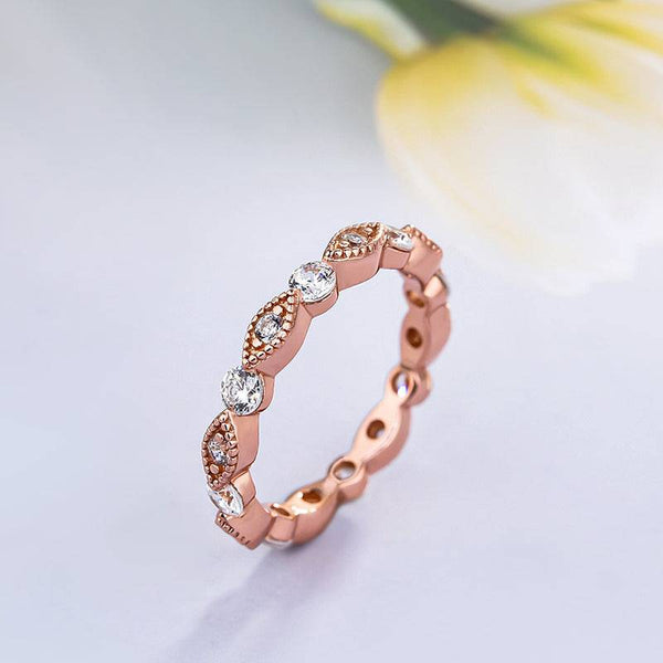 Louily Vintage Art Rose Gold Round Cut Wedding Band For Women In Sterling Silver