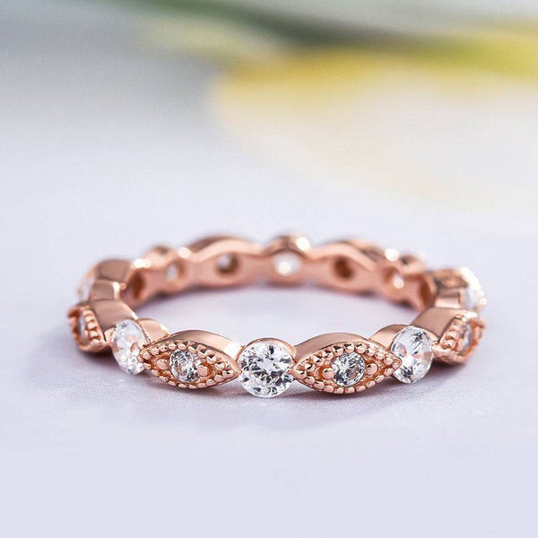 Louily Vintage Art Rose Gold Round Cut Wedding Band For Women In Sterling Silver