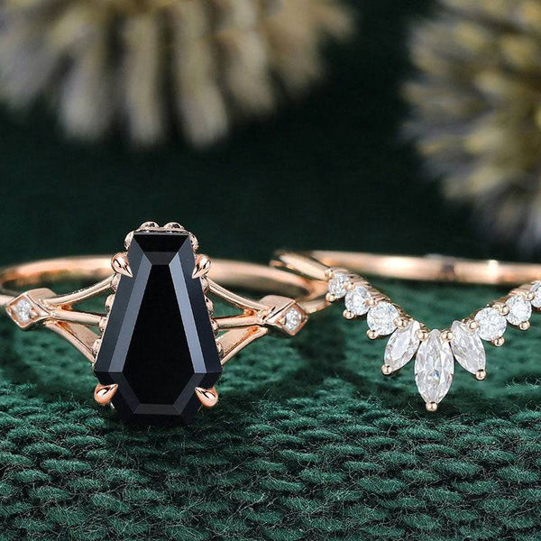 Louily Vintage Rose Gold Coffin Cut Wedding Ring Set For Women