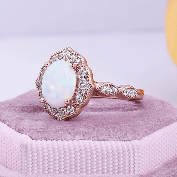 Louily Vintage Rose Gold Oval Cut Opal Engagement Ring In Sterling Silver