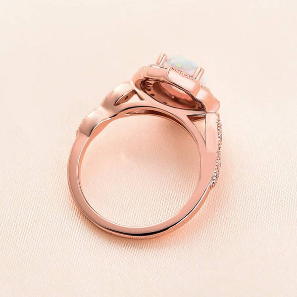 Louily Vintage Rose Gold Oval Cut Opal Engagement Ring In Sterling Silver