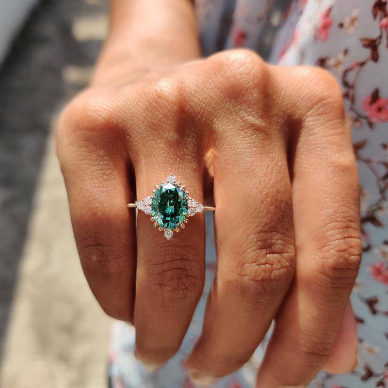 Louily Vintage Rose Gold Oval Cut Paraiba Tourmaline Engagement Ring In Sterling Silver - louilyjewelry