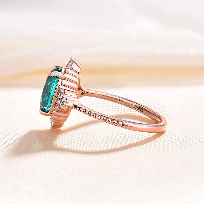 Louily Vintage Rose Gold Oval Cut Paraiba Tourmaline Engagement Ring In Sterling Silver - louilyjewelry