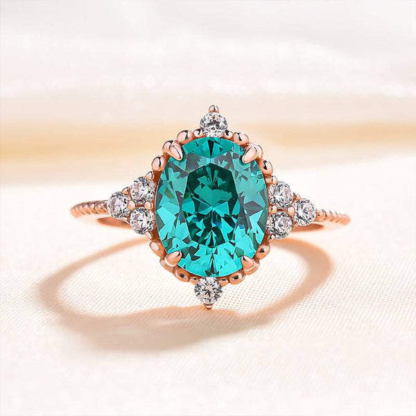 Louily Vintage Rose Gold Oval Cut Paraiba Tourmaline Engagement Ring In Sterling Silver