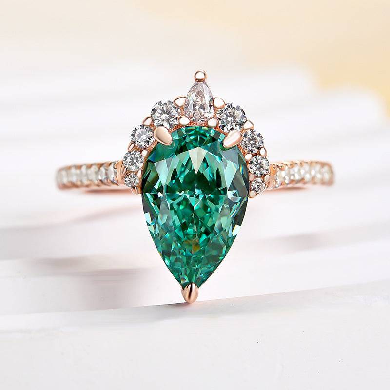 Louily Vintage Rose Gold Pear Cut Paraiba Tourmaline Engagement Ring - louilyjewelry