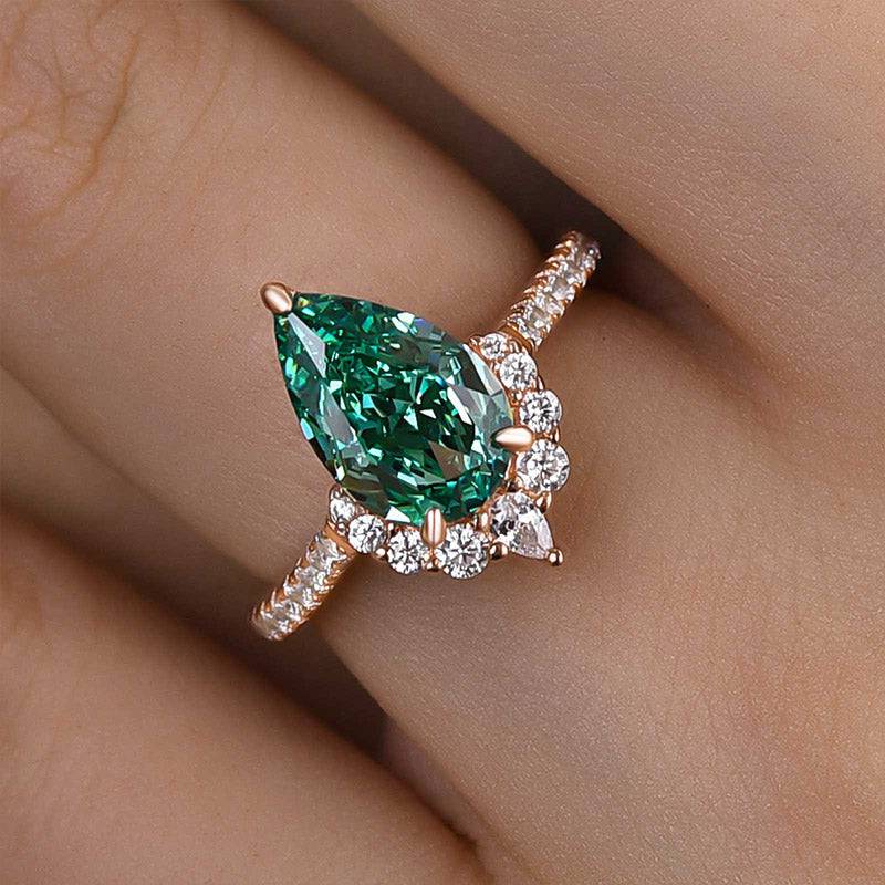 Louily Vintage Rose Gold Pear Cut Paraiba Tourmaline Engagement Ring - louilyjewelry