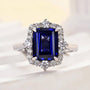 Louily 3.0 Carat Halo Emerald Cut Blue Sapphire Engagement Ring In Sterling Silver - louilyjewelry
