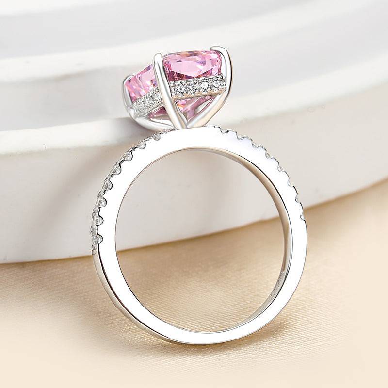 Louily 3.3 Carat Simulated Diamond Pink Stone Radiant Cut Engagement Ring In Sterling Silver - louilyjewelry
