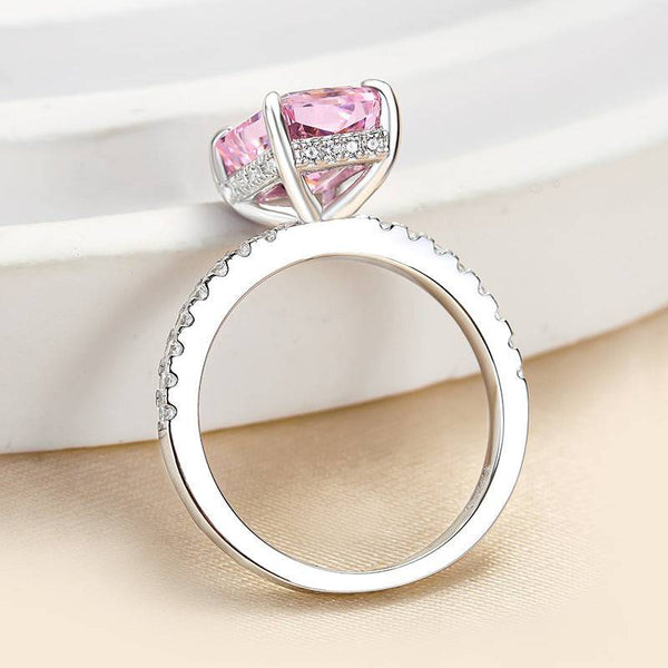 Louily 3.3 Carat Simulated Diamond Pink Stone Radiant Cut Engagement Ring In Sterling Silver