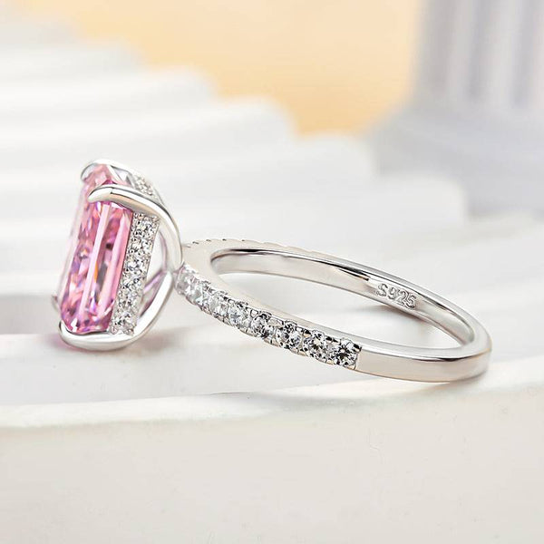 Louily 3.3 Carat Simulated Diamond Pink Stone Radiant Cut Engagement Ring In Sterling Silver