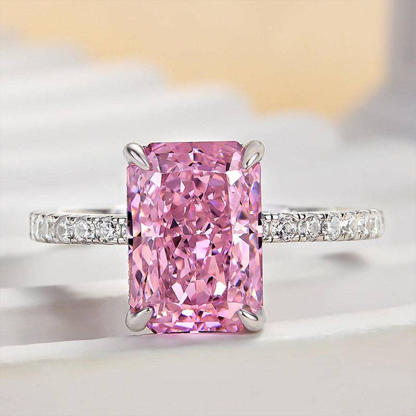 Louily 3.3 Carat Simulated Diamond Pink Stone Radiant Cut Engagement Ring In Sterling Silver