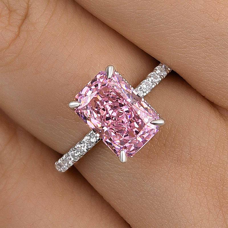 Louily 3.3 Carat Simulated Diamond Pink Stone Radiant Cut Engagement Ring In Sterling Silver - louilyjewelry