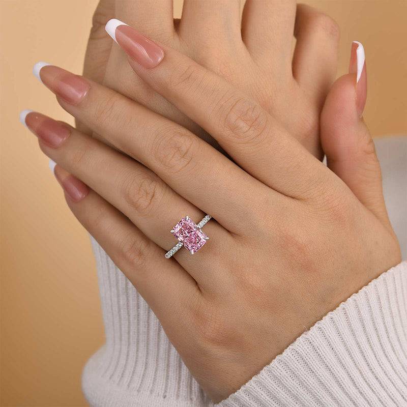 Louily 3.3 Carat Simulated Diamond Pink Stone Radiant Cut Engagement Ring In Sterling Silver - louilyjewelry